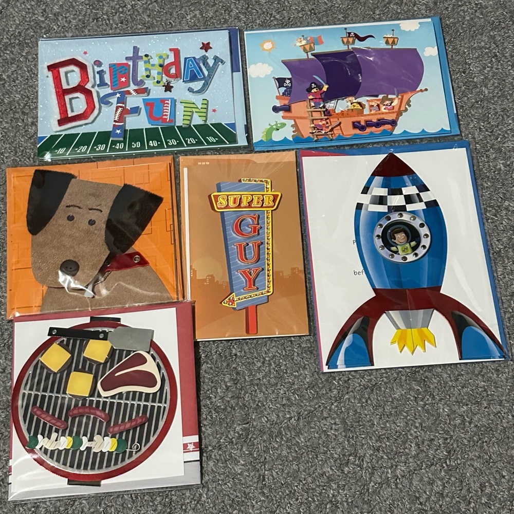 Lot of 6 Hallmark Birthday Cards NOS Football BBQ Dog Space Pirate Boy Men Son
